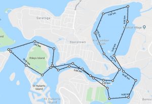 Map of route of paddle from Woy Woy to Kincumber Broadwater